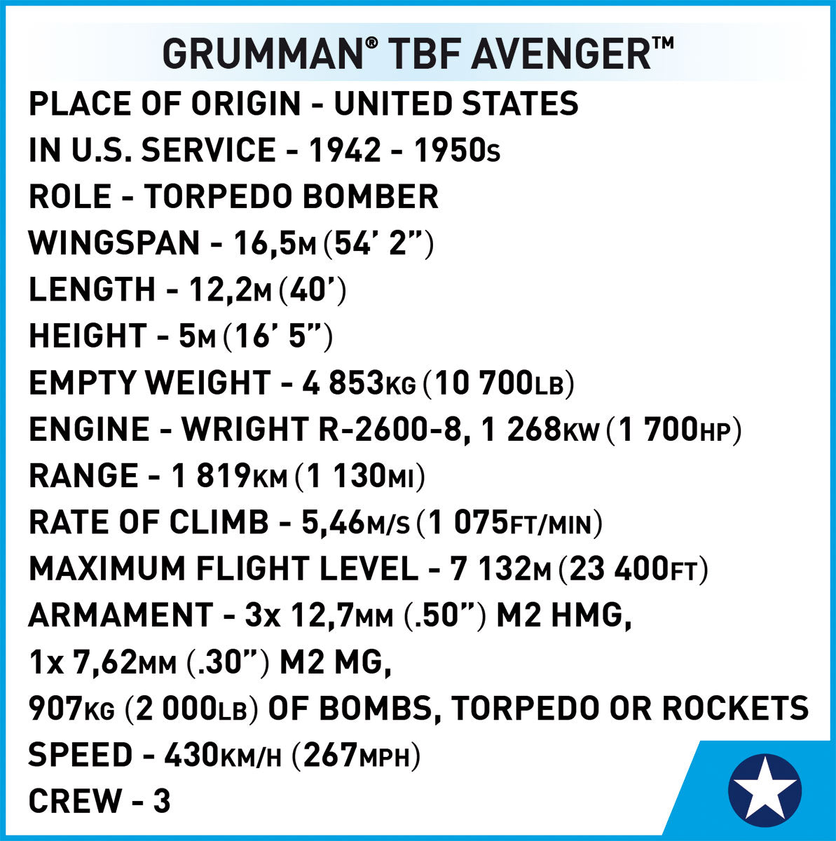 Cobi 5752 Grunman TBF Avenger